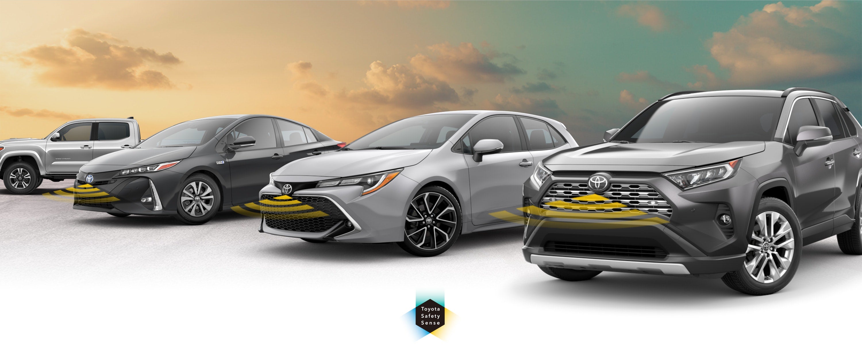 Toyota Safety Sense: Designed for Safety. Options shown on Toyota models including RAV4, Tacoma, and Camry, available now at Zanesville Toyota in Zanesville OH.