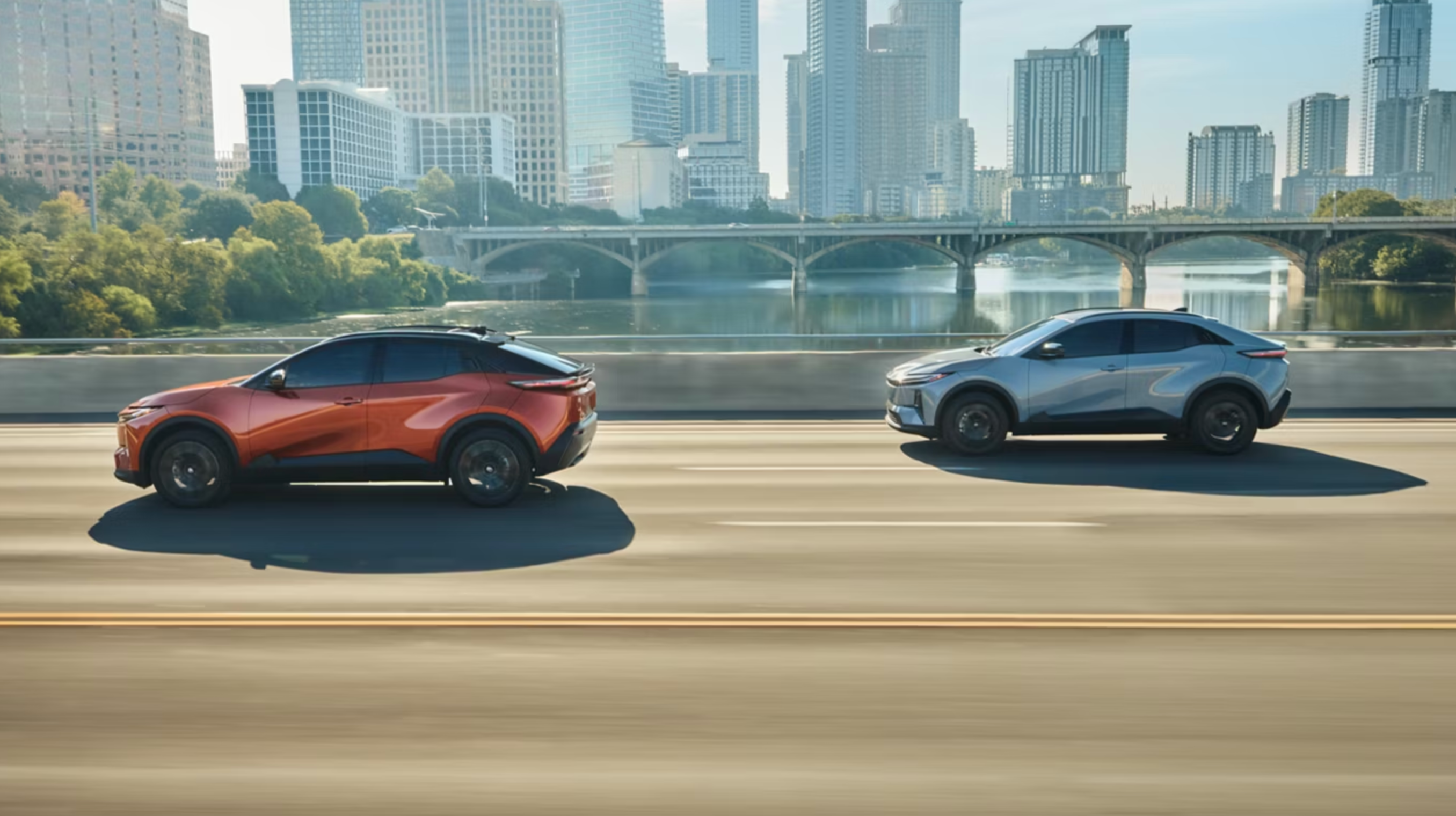 Two 2026 Toyota C-HRs driving near Newark