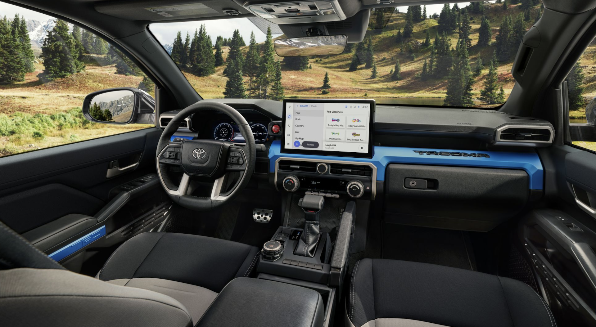 2024 Toyota Tacoma TRD Sport interior shown in Boulder/Black fabric near Zanesville