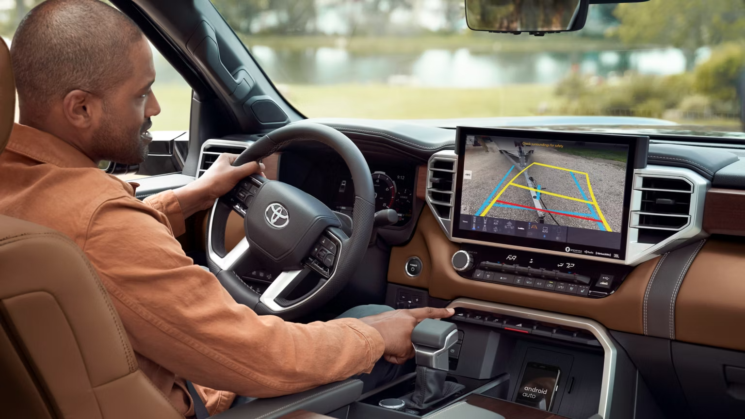 2025 Toyota Tundra 1794 Edition CrewMax interior shown in Saddle Tan for sale in Zanesville, OH.